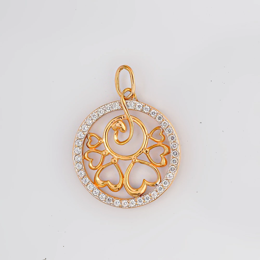 Подвес с фианитом из красного золота 585 пробы