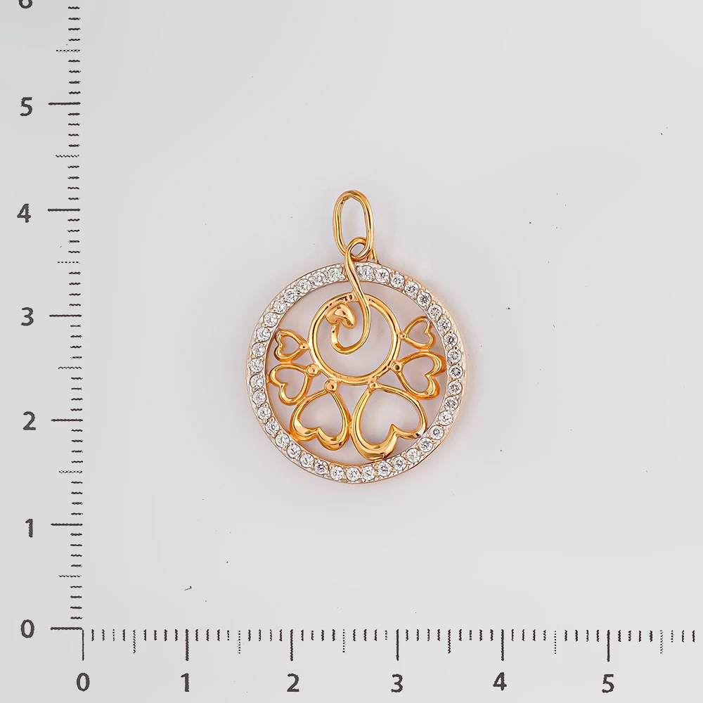 Подвес с фианитом из красного золота 585 пробы