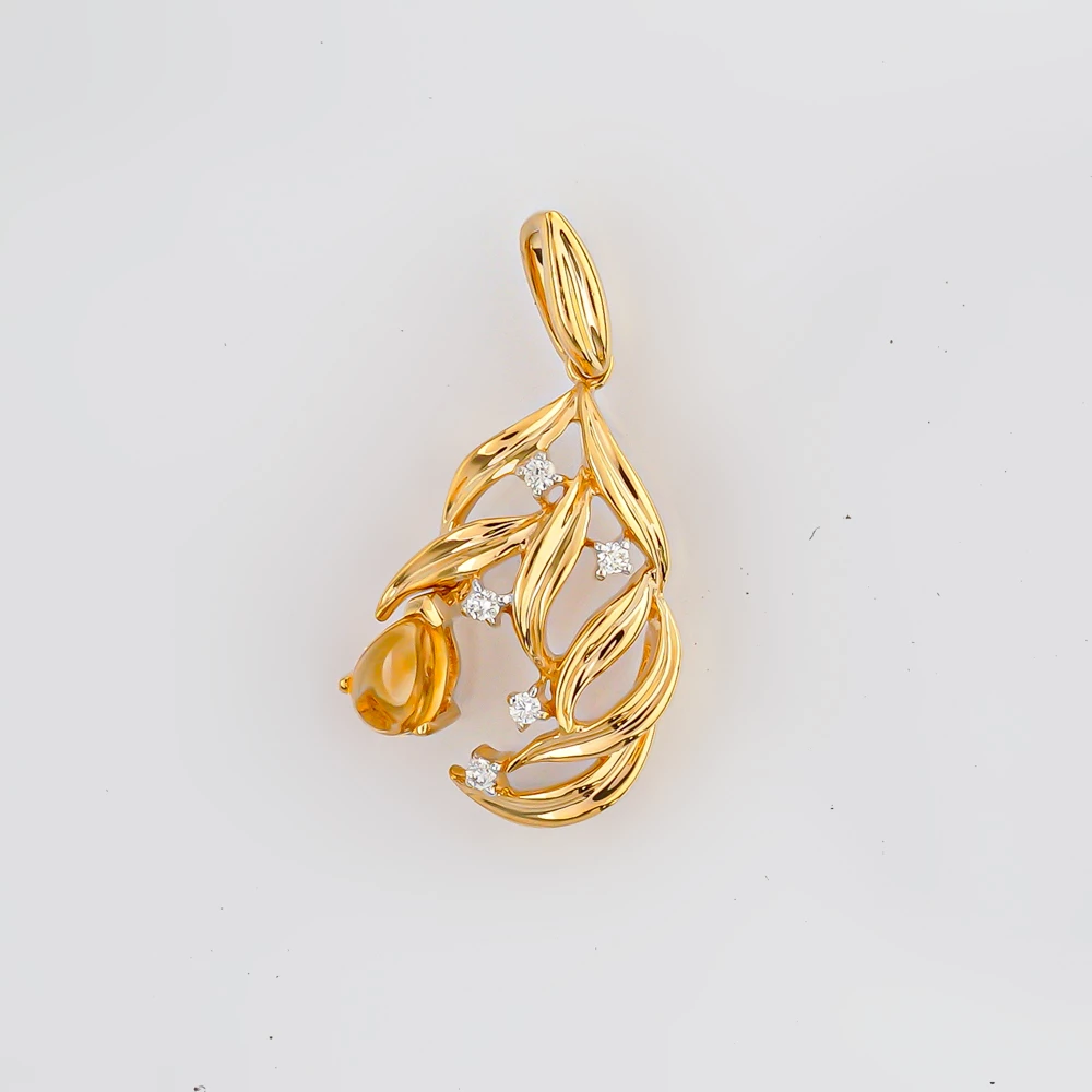 Подвес с цитрином из желтого золота 585 пробы