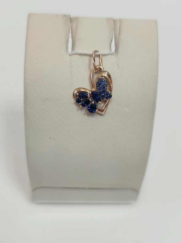 Подвес с сапфиром синтетическим из красного золота 585 пробы