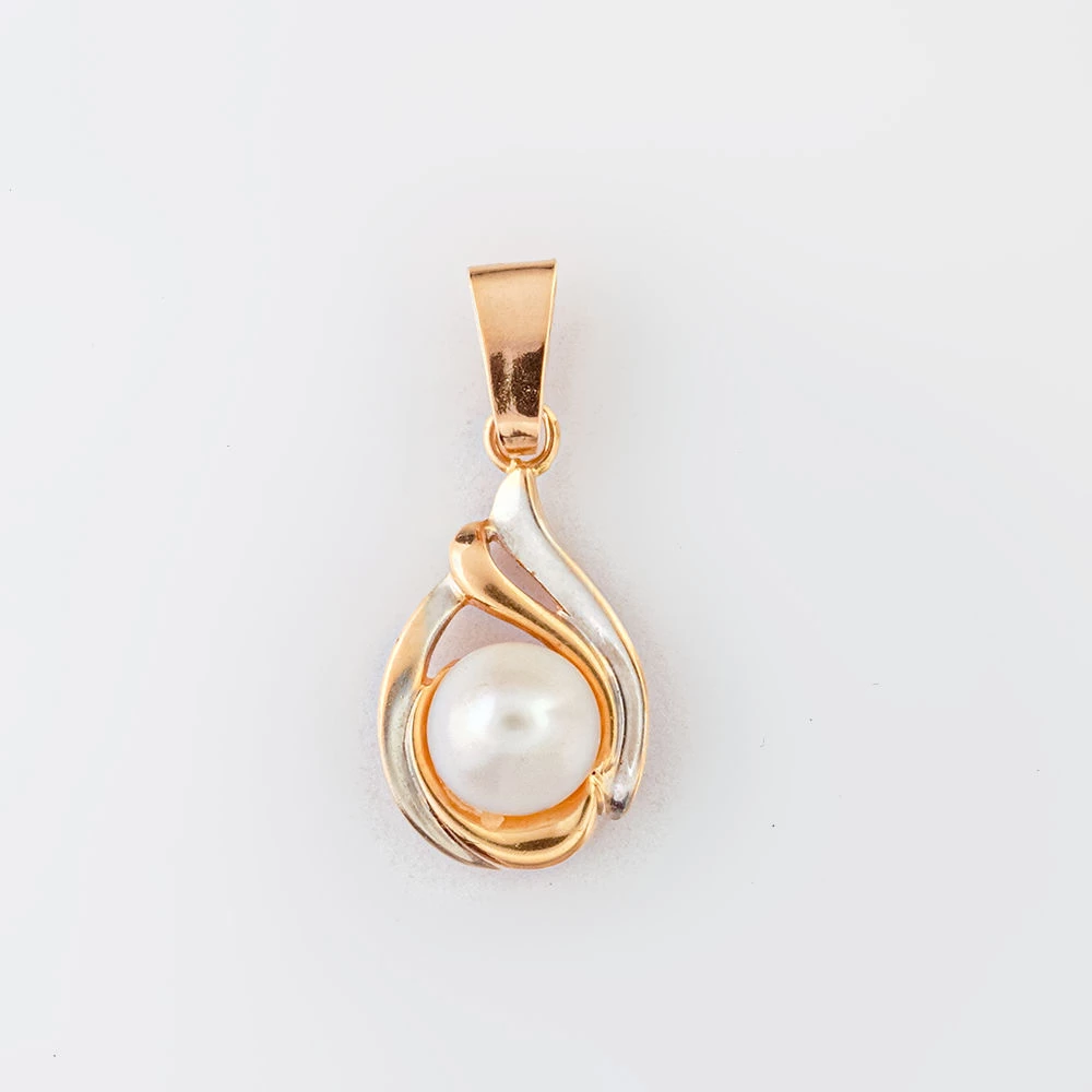 Подвес с культивированным жемчугом из красного золота 585 пробы