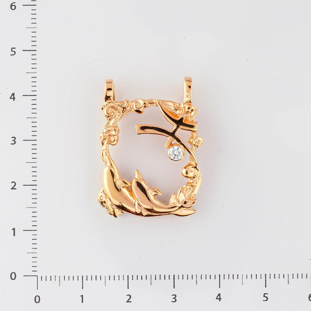 Подвес с фианитом из красного золота 585 пробы