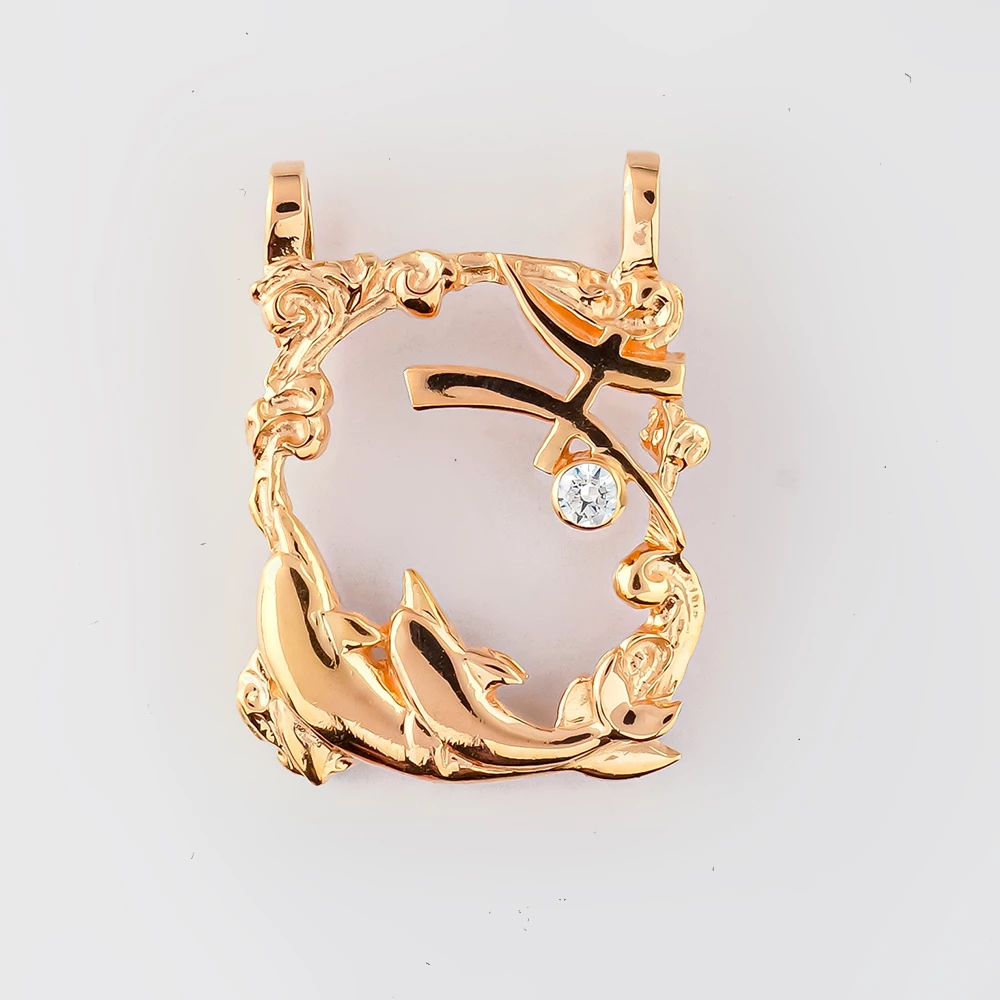 Подвес с фианитом из красного золота 585 пробы