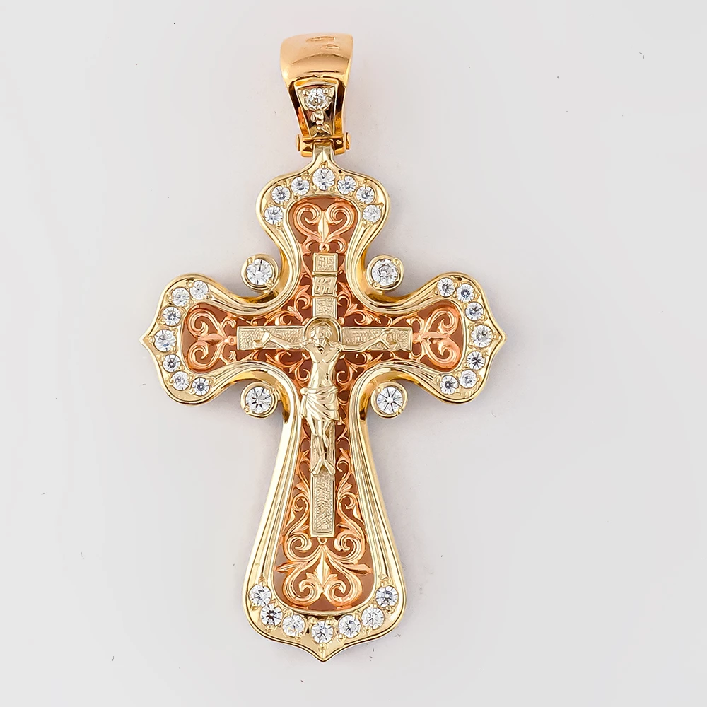 Подвес с фианитом из красного золота 585 пробы