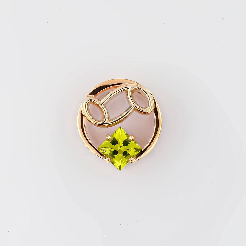 Подвес с хризолитом из красного золота 585 пробы