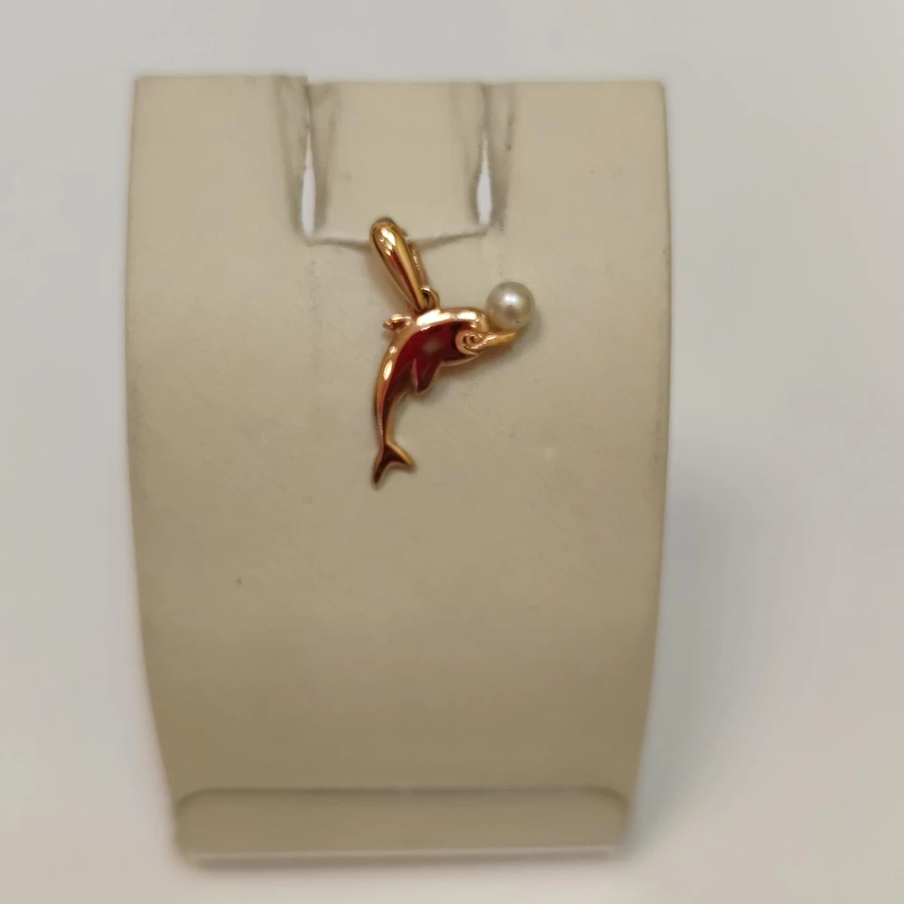 Подвес с культивированным жемчугом из красного золота 585 пробы