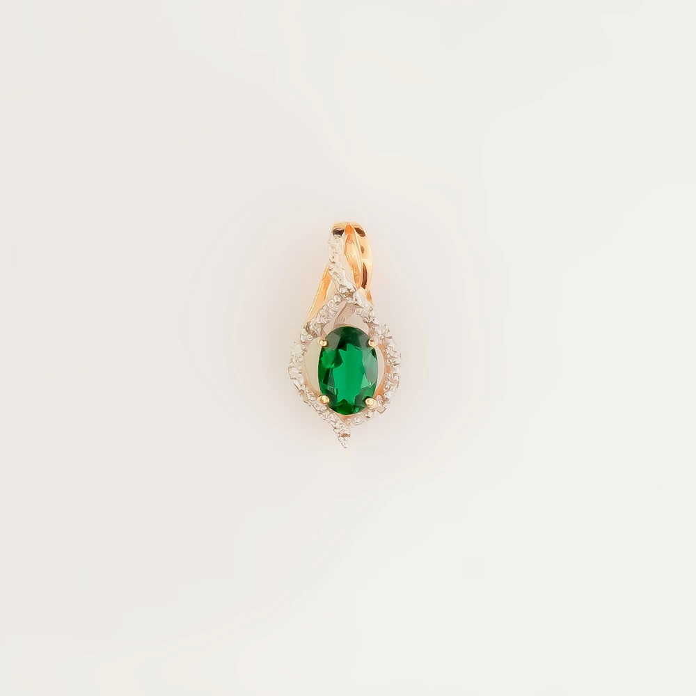 Подвес с изумрудом синтетическим из красного золота 585 пробы