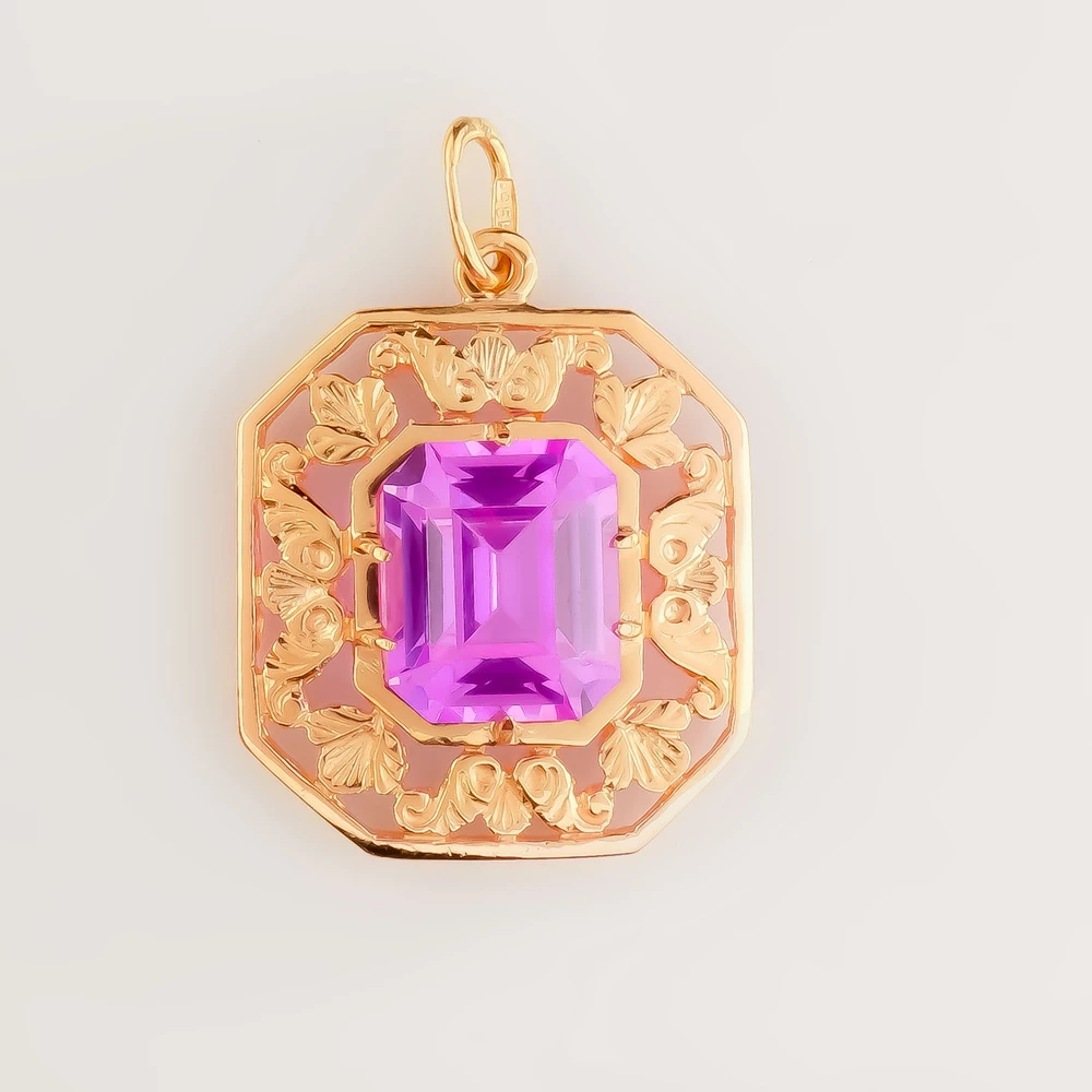 Подвес с фианитом из красного золота 583 пробы