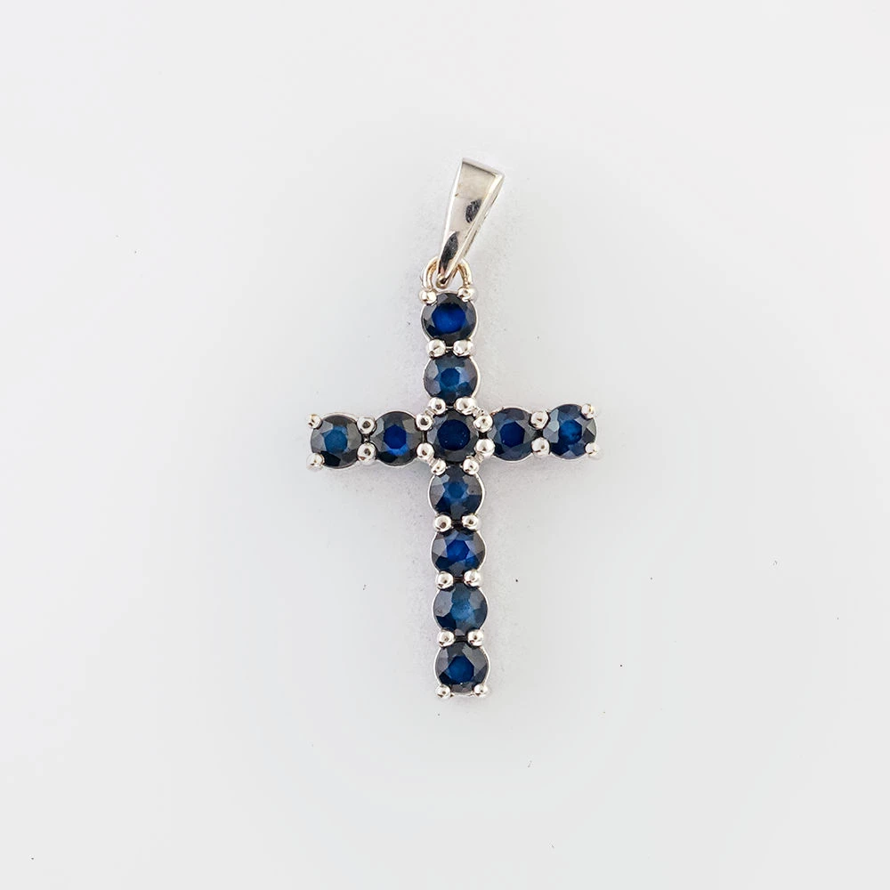 Подвес с сапфиром из белого золота 585 пробы