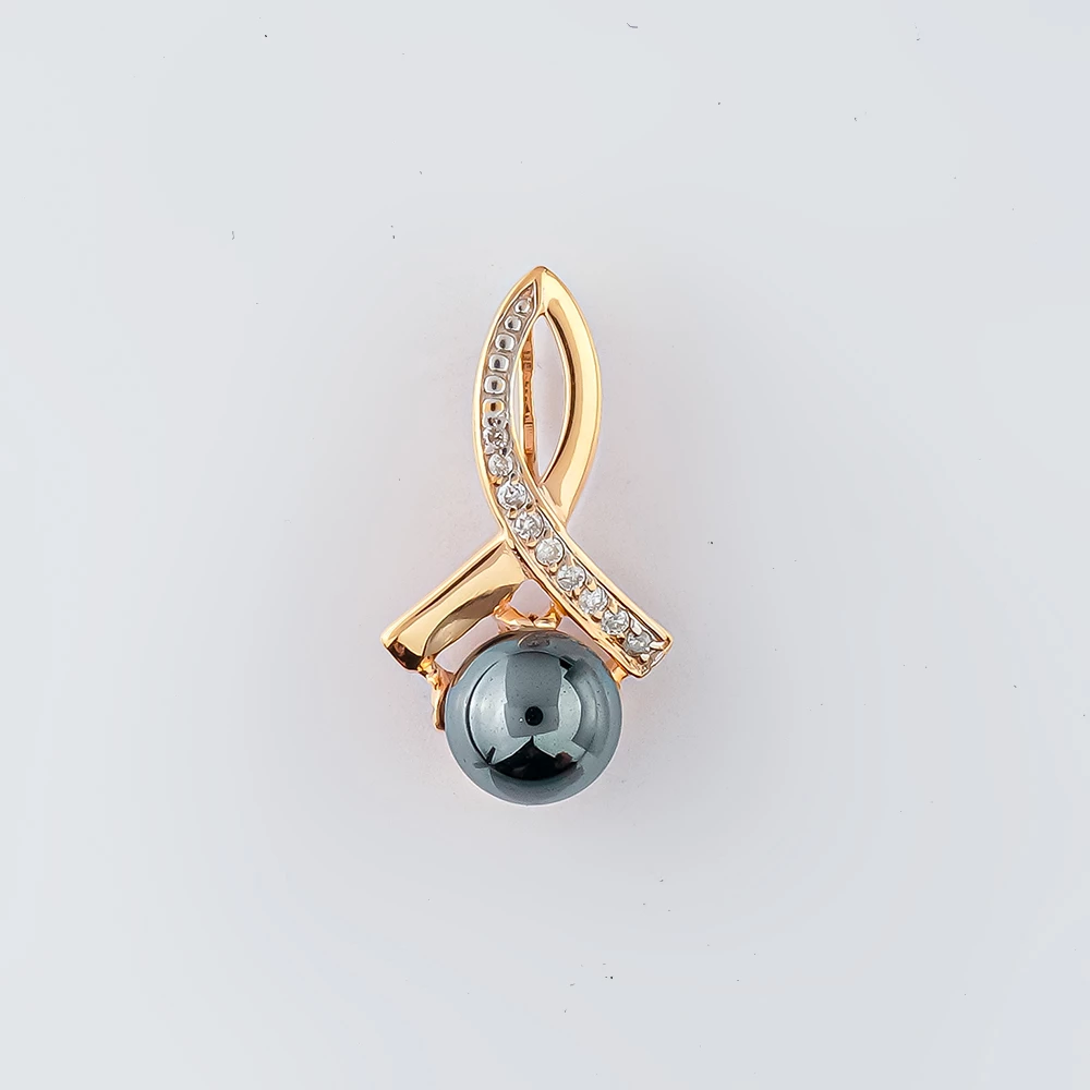 Подвес с культивированным жемчугом из красного золота 585 пробы