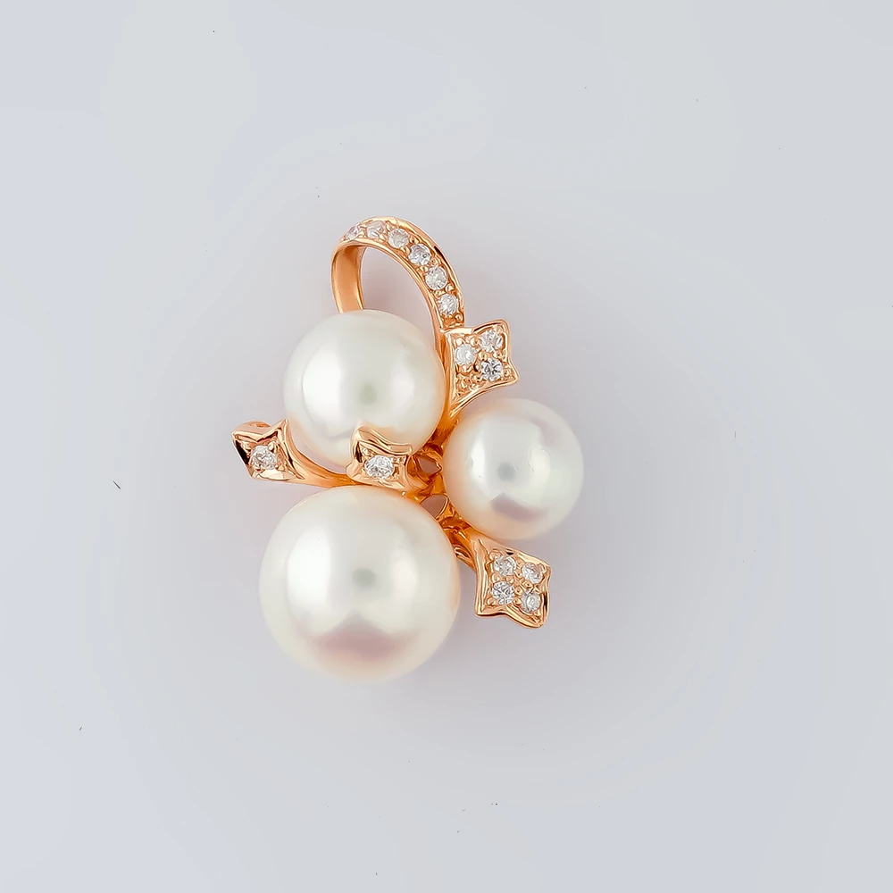 Подвес с культивированным жемчугом из красного золота 585 пробы