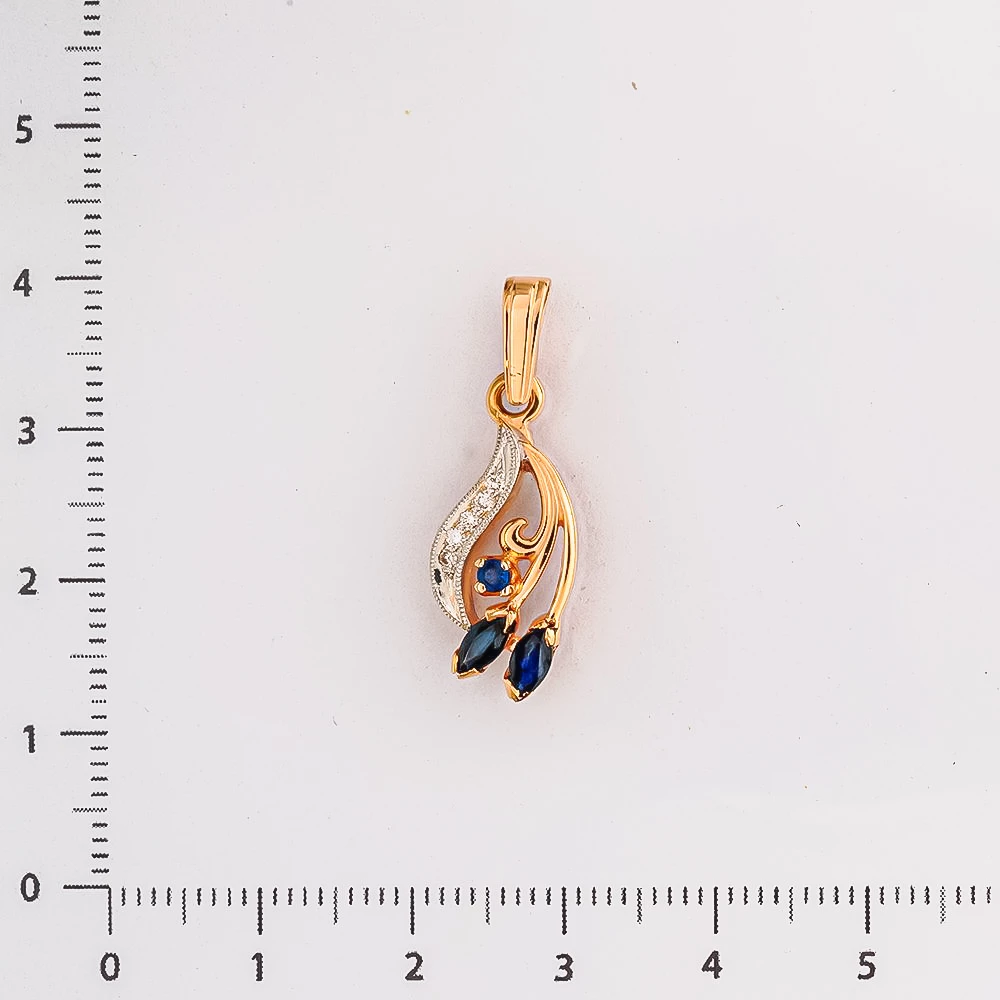 Подвес с сапфиром из красного золота 585 пробы