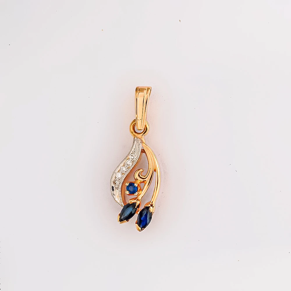 Подвес с сапфиром из красного золота 585 пробы