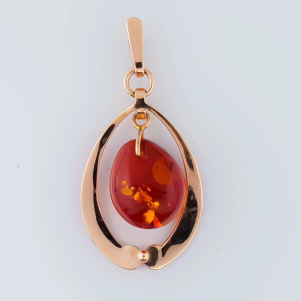 Подвес с янтарем из красного золота 585 пробы