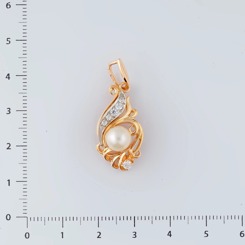 Подвес с культивированным жемчугом из красного золота 585 пробы