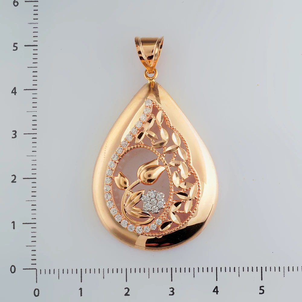 Подвес с фианитом из красного золота 585 пробы