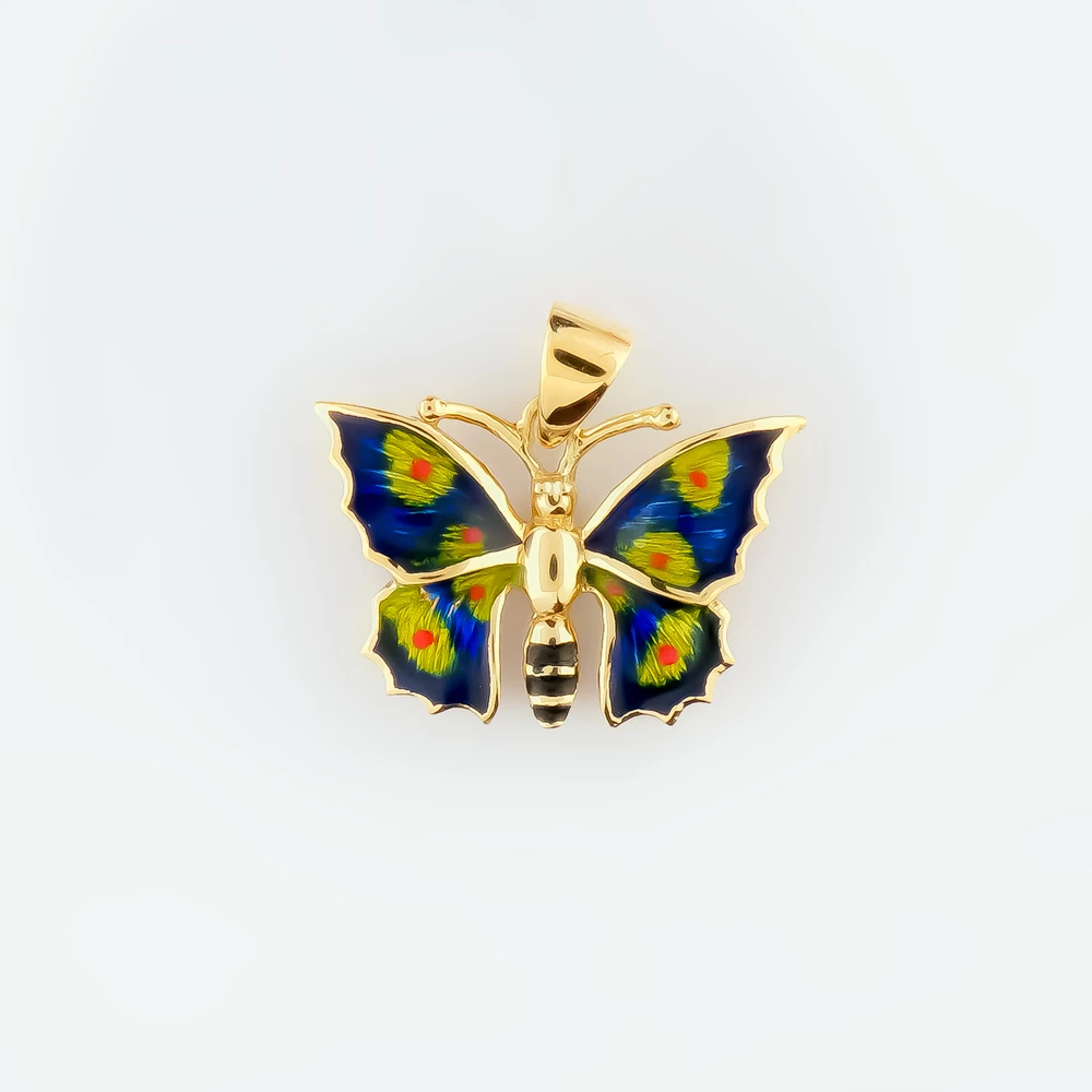 Подвес с эмалью из желтого золота 585 пробы