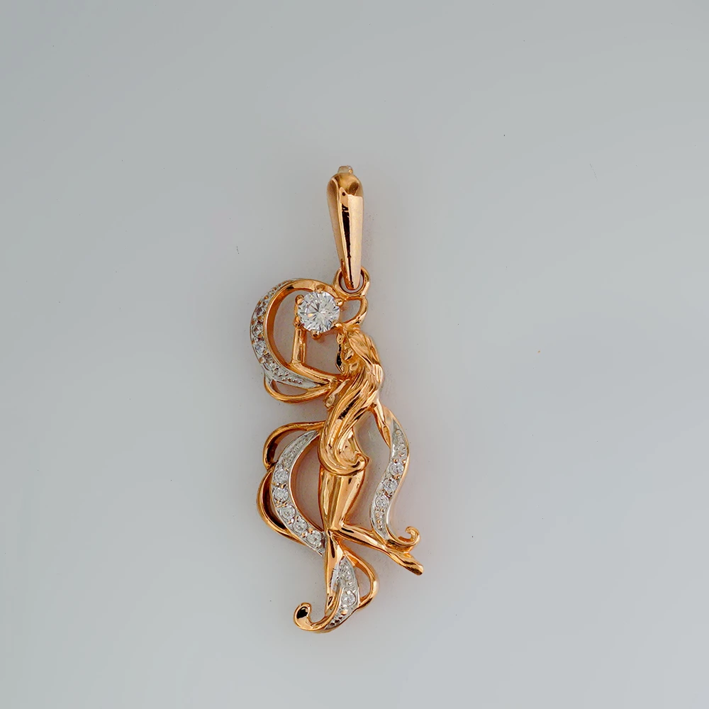 Подвес с фианитом из красного золота 585 пробы