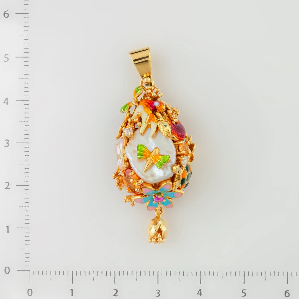 Подвес с эмалью из желтого золота 585 пробы