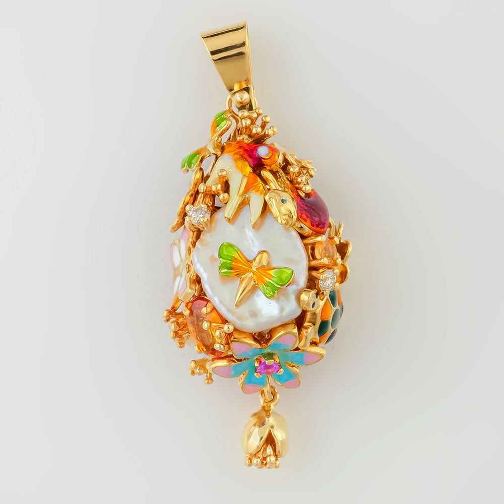 Подвес с эмалью из желтого золота 585 пробы