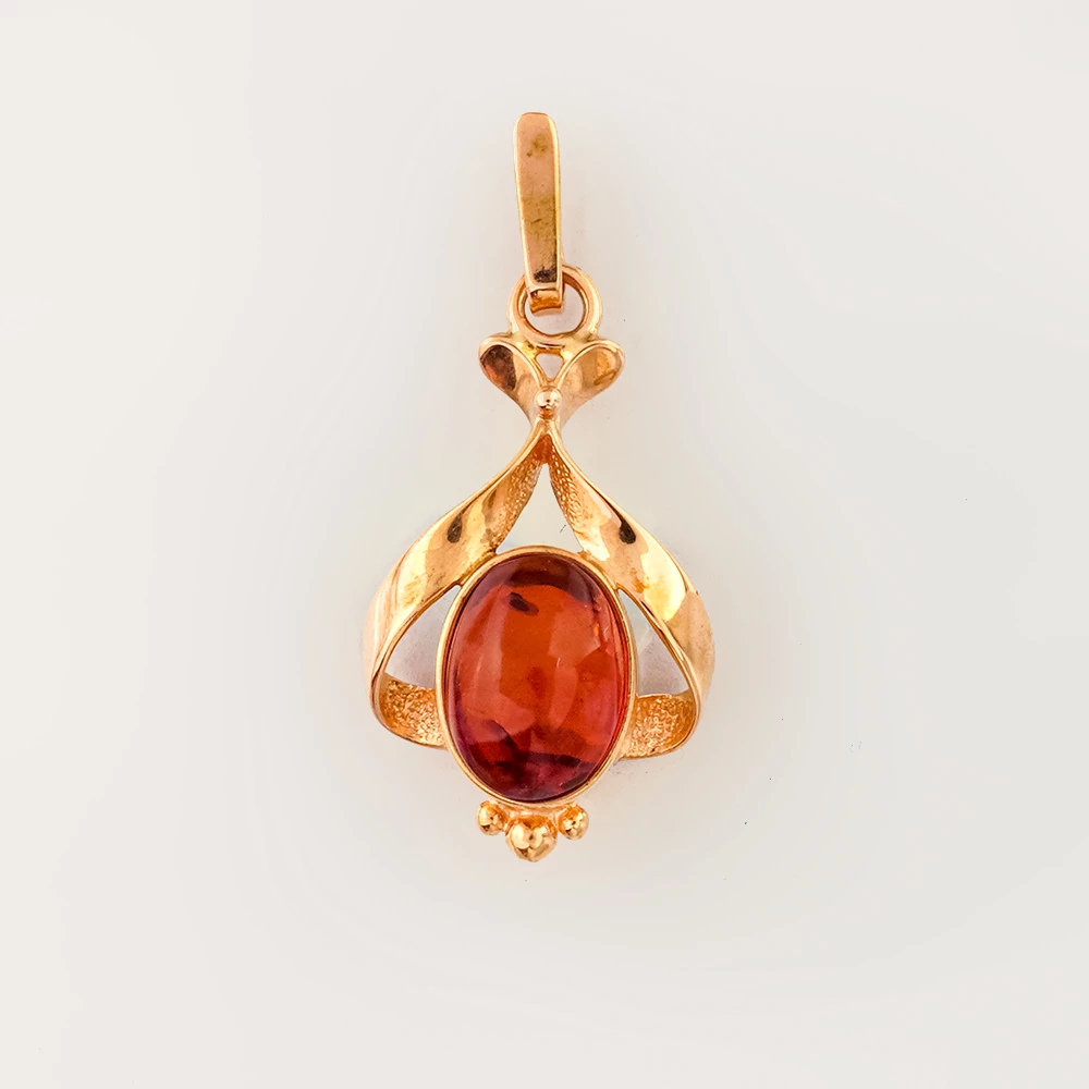 Подвес с янтарем из красного золота 585 пробы