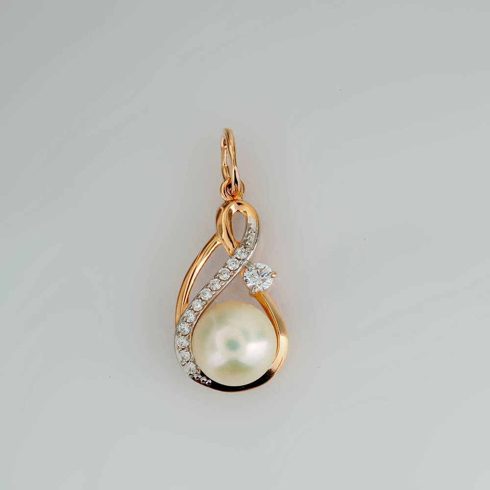 Подвес с культивированным жемчугом из красного золота 585 пробы