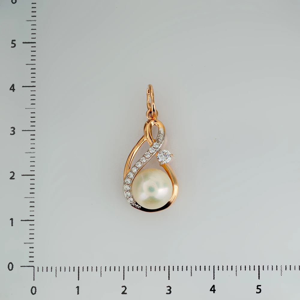 Подвес с культивированным жемчугом из красного золота 585 пробы