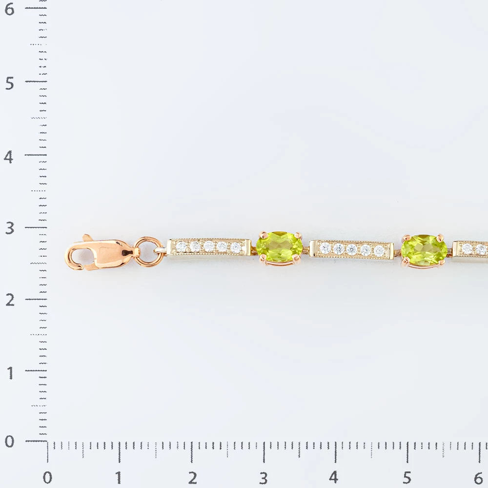 Браслет с хризолитом из красного золота 585 пробы