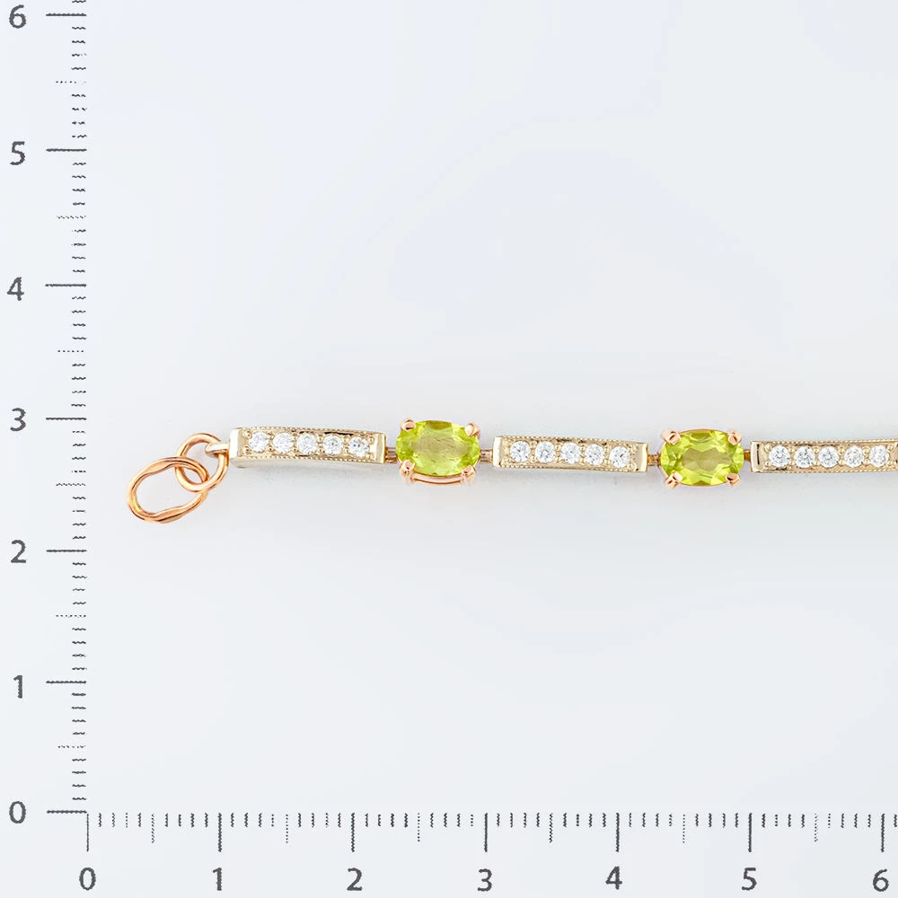 Браслет с хризолитом из красного золота 585 пробы