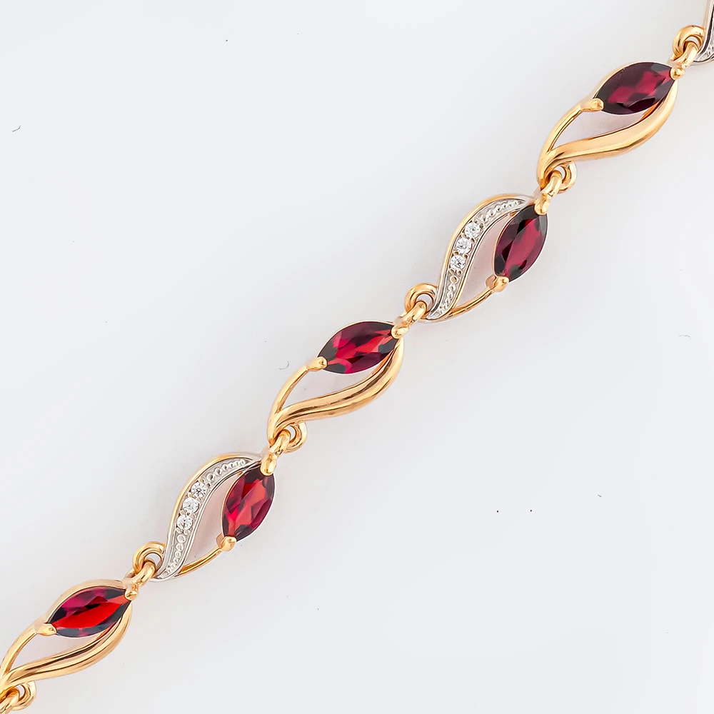 Браслет с гранатом из красного золота 585 пробы