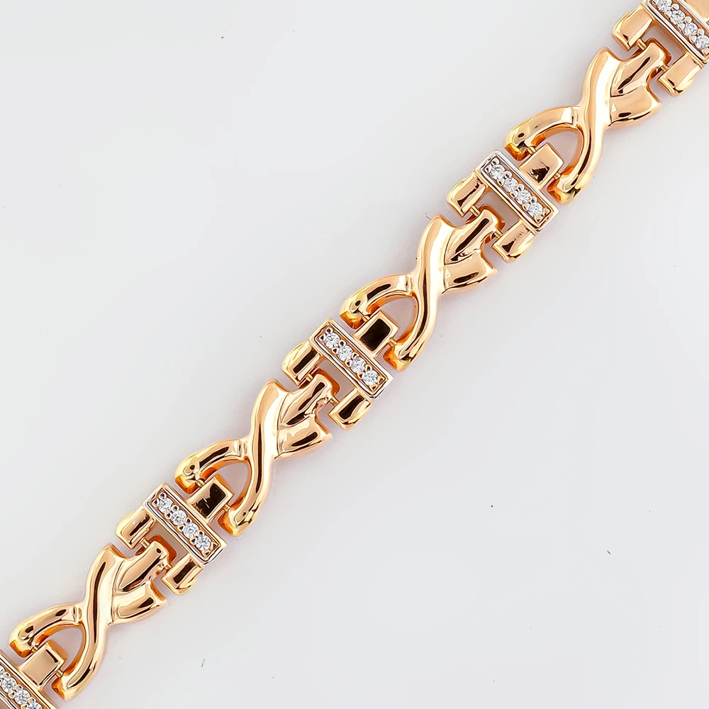 Браслет с фианитом из красного золота 585 пробы