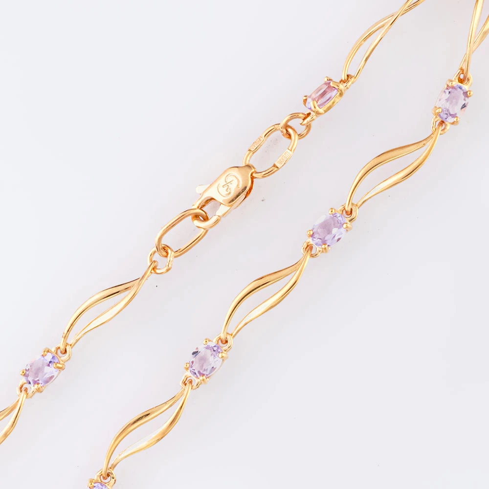 Браслет с аметистом из красного золота 585 пробы