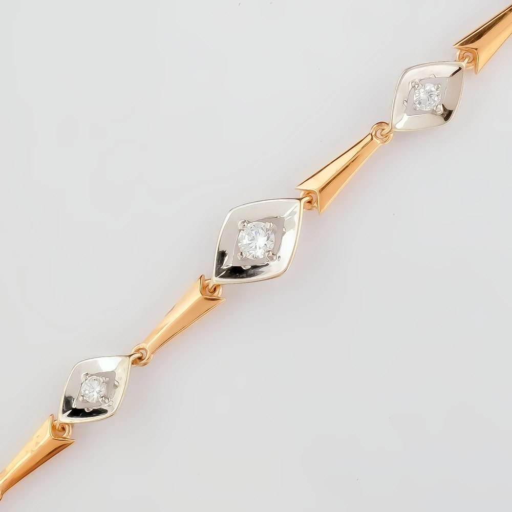 Браслет с фианитом из красного золота 585 пробы