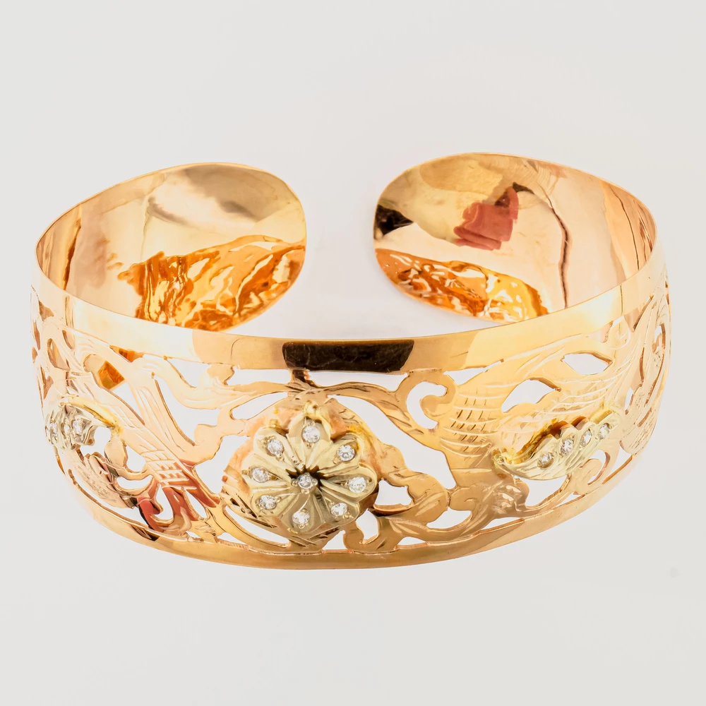 Браслет с фианитом из красного золота 585 пробы