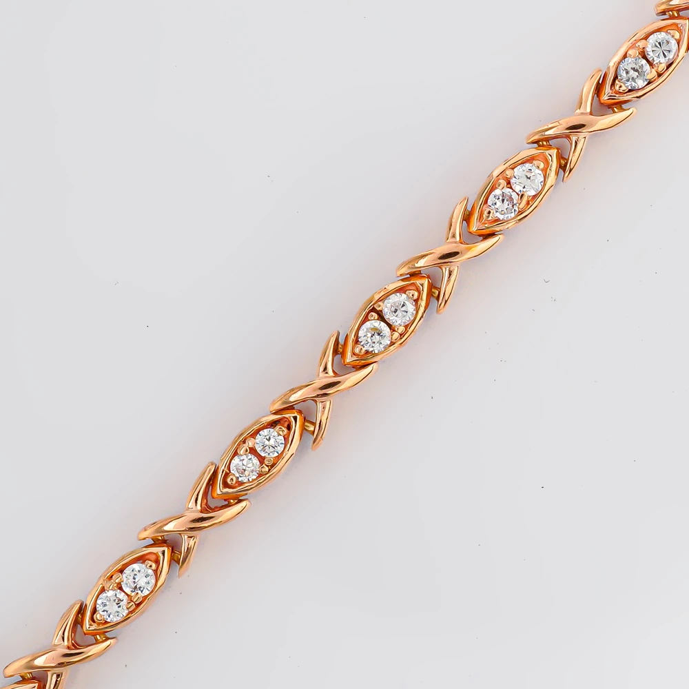 Браслет с фианитом из красного золота 585 пробы