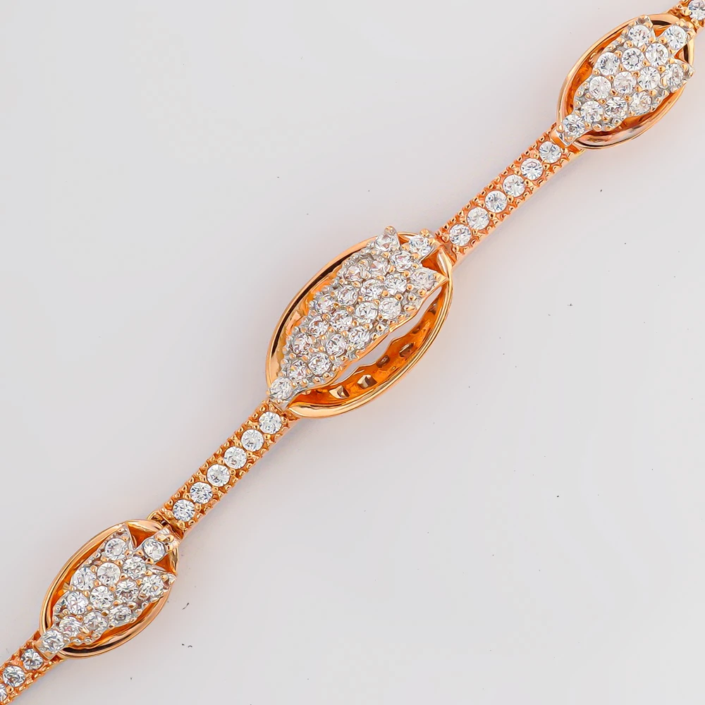 Браслет с фианитом из красного золота 585 пробы