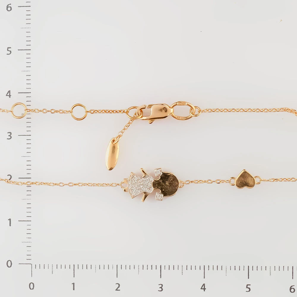 Браслет с фианитом из красного золота 585 пробы