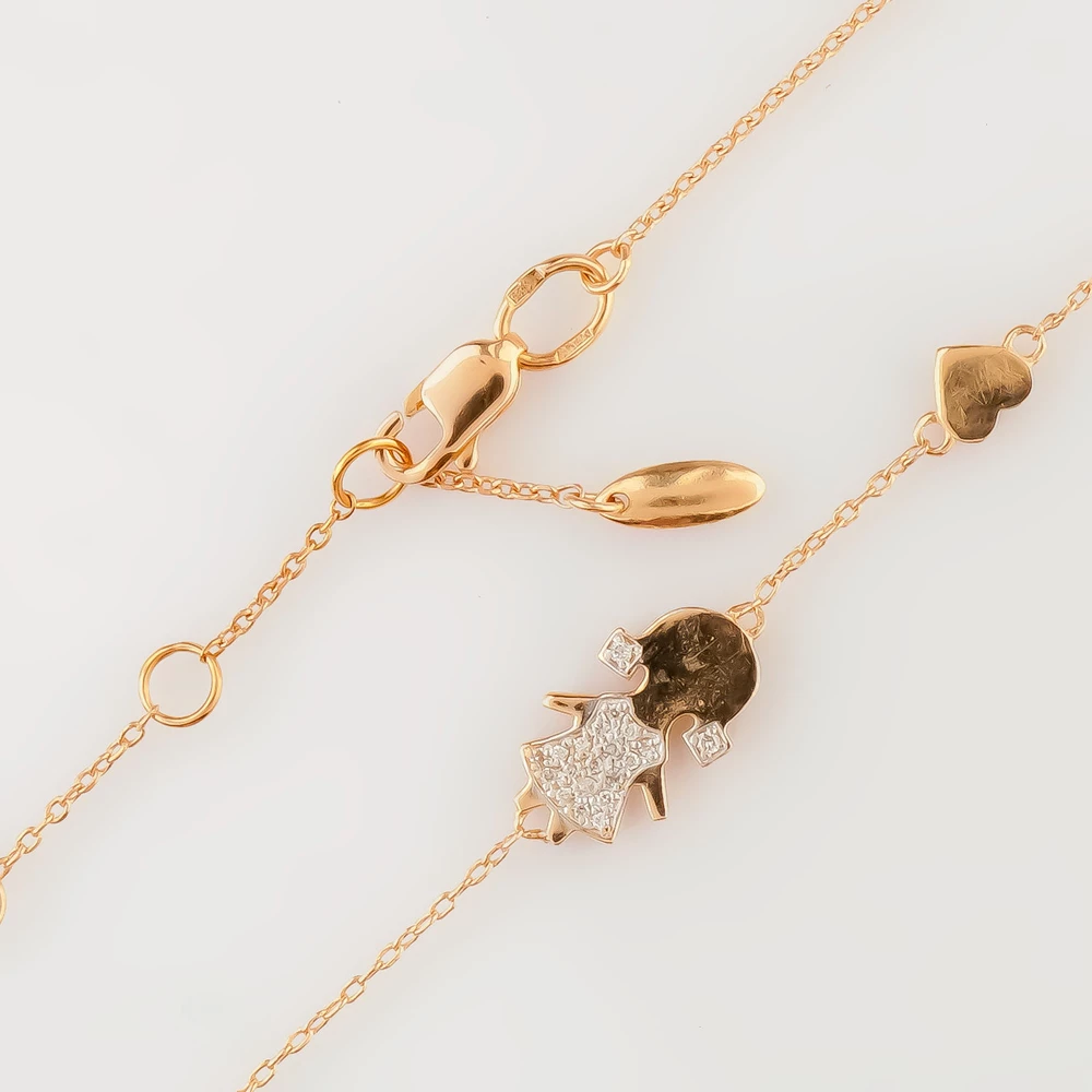 Браслет с фианитом из красного золота 585 пробы