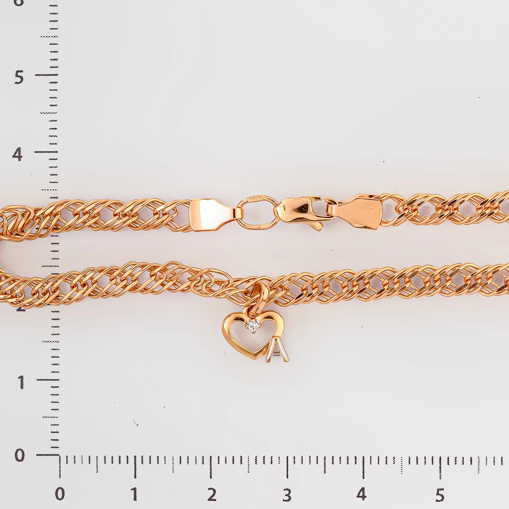 Браслет с фианитом из красного золота 585 пробы