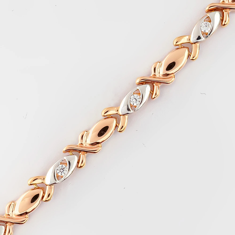 Браслет с фианитом из красного золота 585 пробы