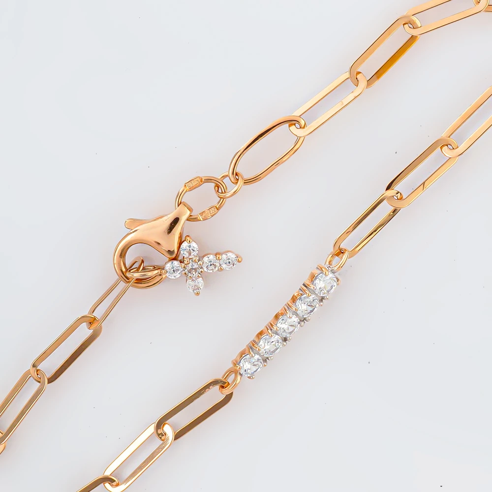 Браслет с фианитом из красного золота 585 пробы