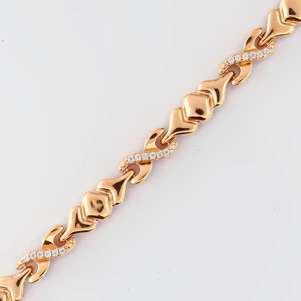 Браслет с фианитом из красного золота 585 пробы