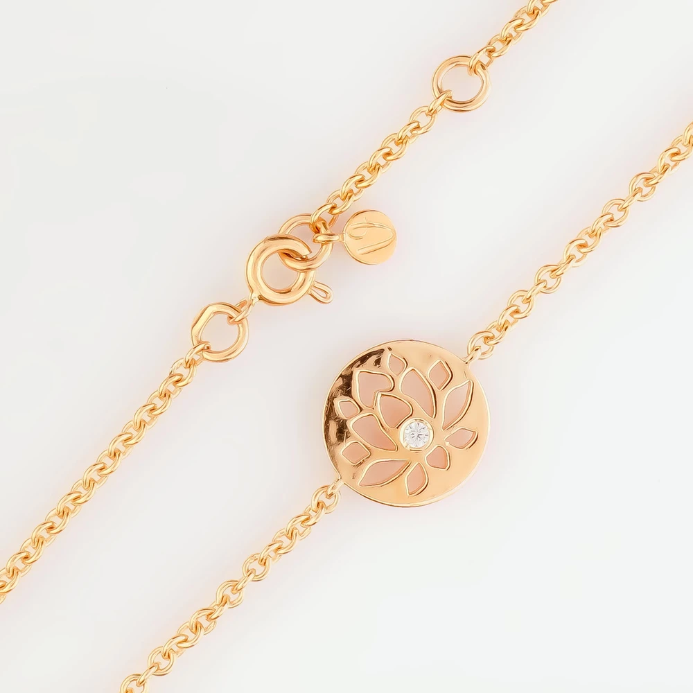 Браслет с фианитом из красного золота 585 пробы