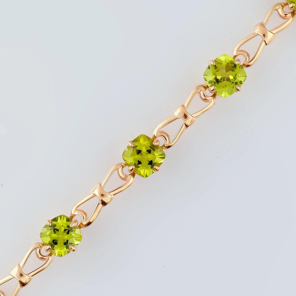 Браслет с хризолитом из красного золота 585 пробы