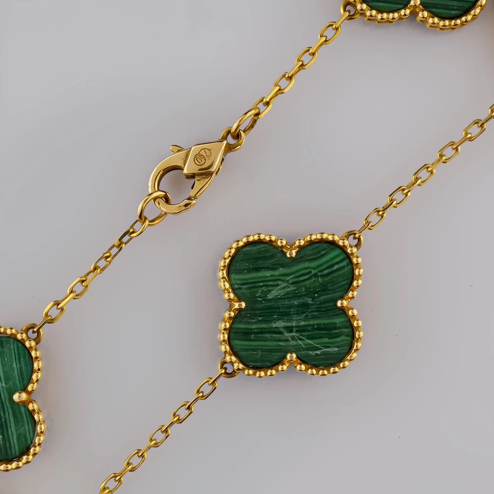 Браслет с малахитом из желтого золота 585 пробы