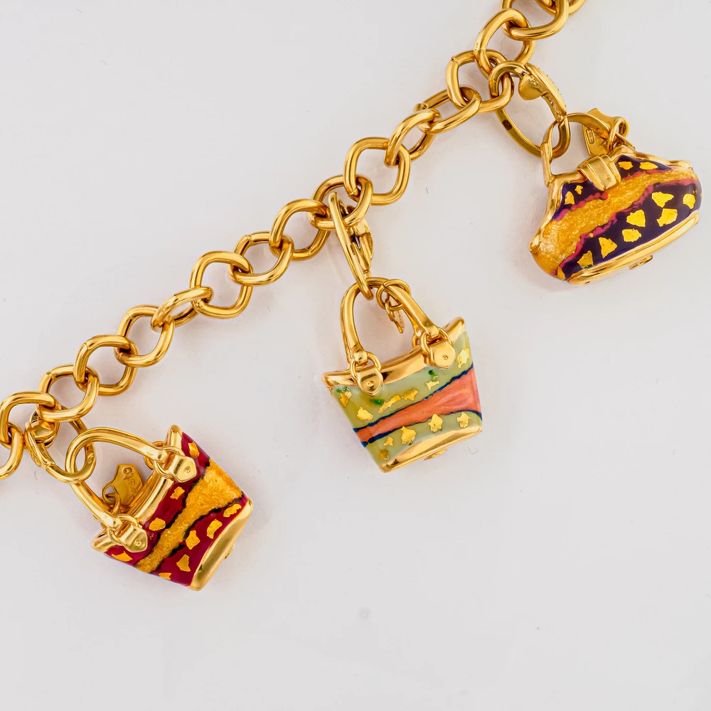 Браслет с эмалью из желтого золота 750 пробы