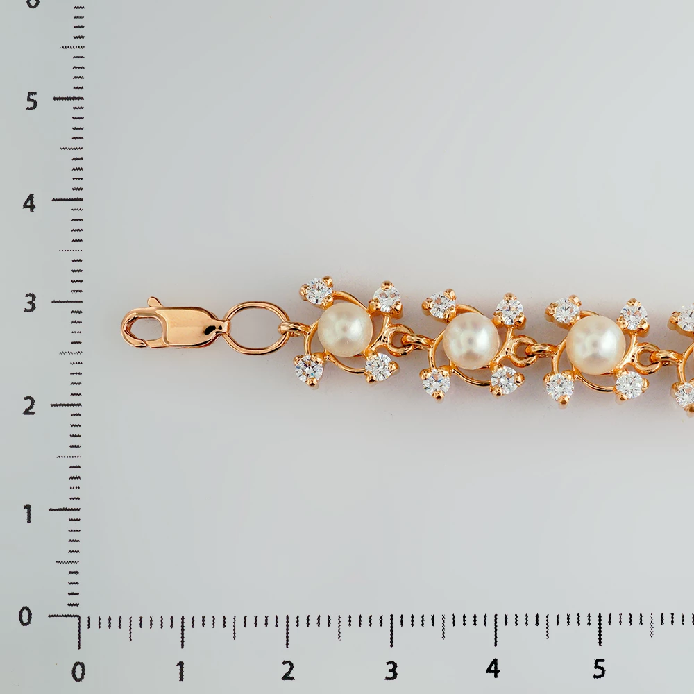 Браслет с культивированным жемчугом из красного золота 585 пробы