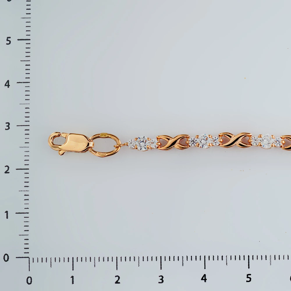 Браслет с фианитом из красного золота 585 пробы