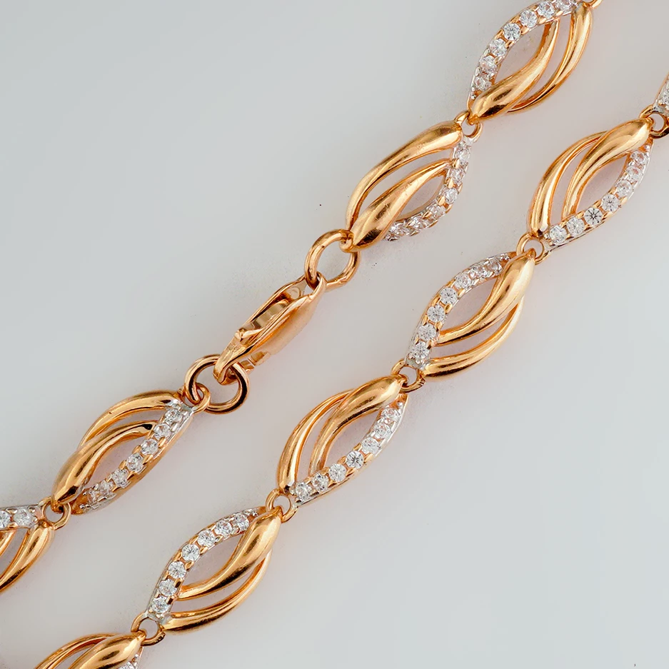 Браслет с фианитом из красного золота 585 пробы