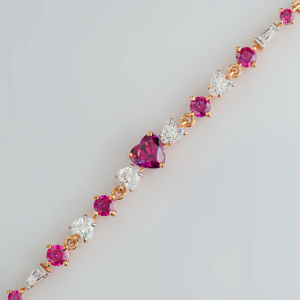 Браслет с фианитом из красного золота 585 пробы